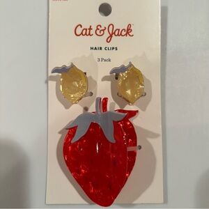 Cat & Jack strawberry and lemons / small and medium hair clip set / NEW tags